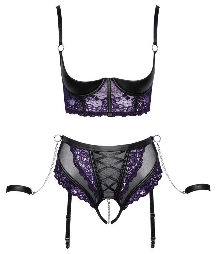 Quarter Cup Bondage 80B/M - Sujetador Longline con Braguita y Esposas