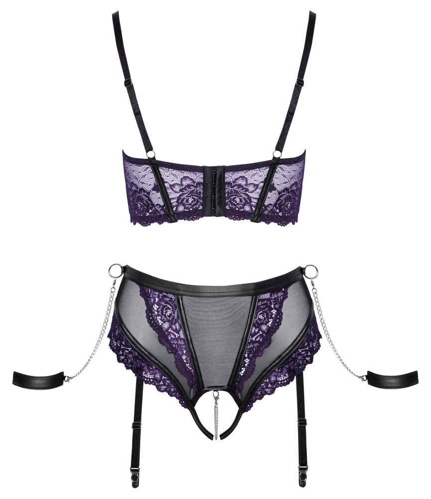 Quarter Cup Bondage 85C/XL - Sujetador Longline con Braguita y Esposas