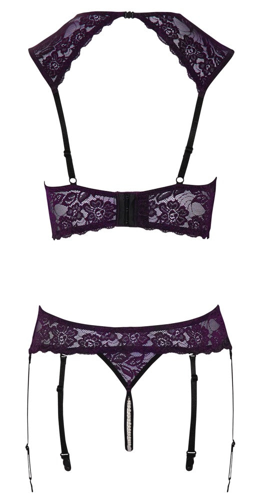 Cottelli Lingerie Shelf Bra Set Purple 85B/L - Encaje y Detalles Plateados