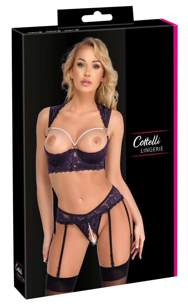 Cottelli Lingerie Shelf Bra Set Purple 85B/L - Encaje y Detalles Plateados