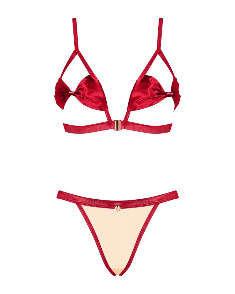 OBS Set S/M Rubinesa - Conjunto Sujetador y Tanga Satén Rojo