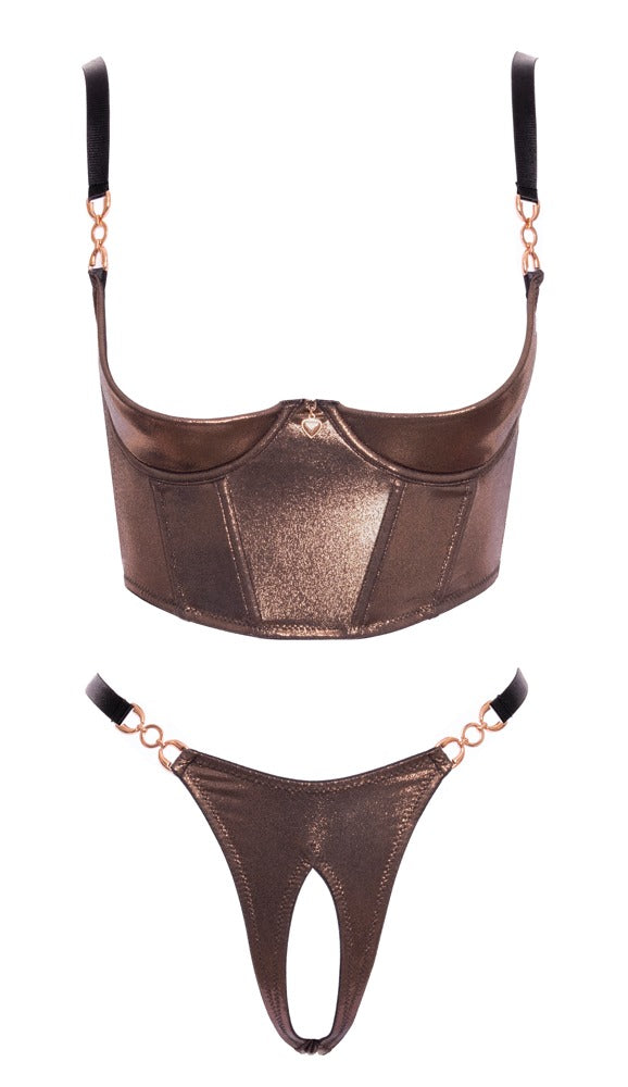 Shelf Bra Set Abierta Fina Dorado Bronce Talla L