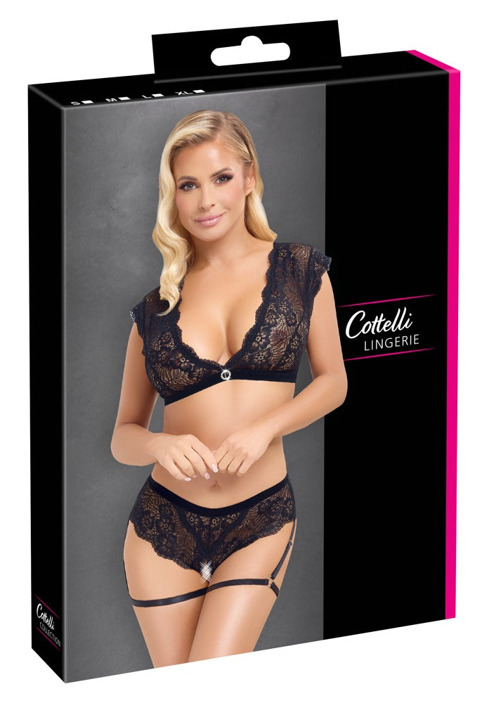 Top y Braguita sin Entrepierna XL Cottelli Lingerie - Encaje Negro