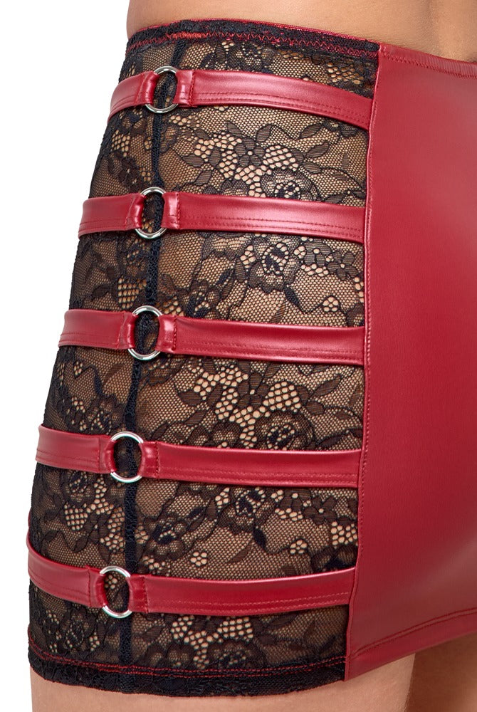 Top & Skirt Cottelli PARTY Rojo Talla M - Wet Look con Encaje