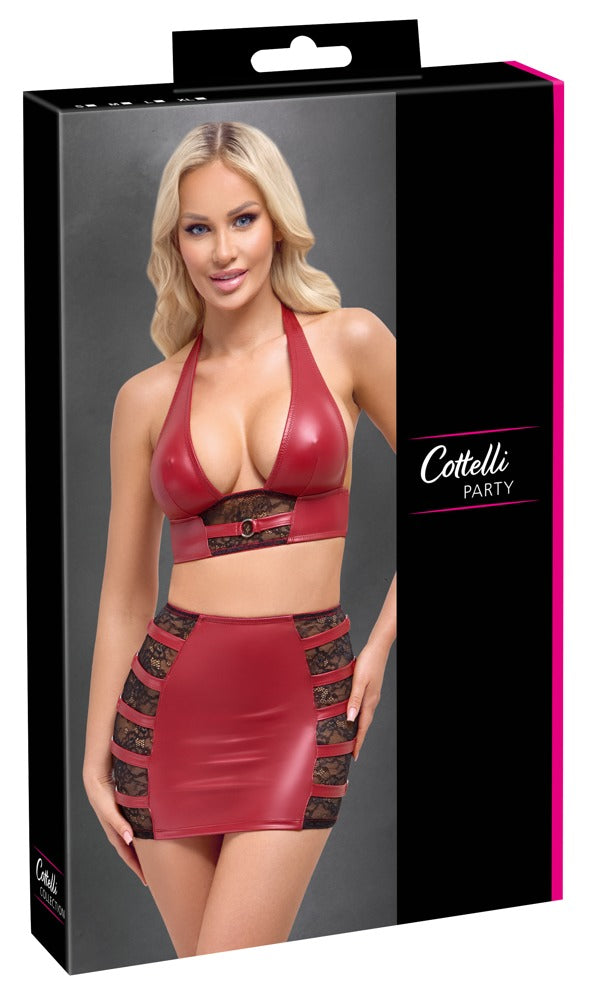 Top & Skirt Cottelli PARTY Rojo Talla M - Wet Look con Encaje
