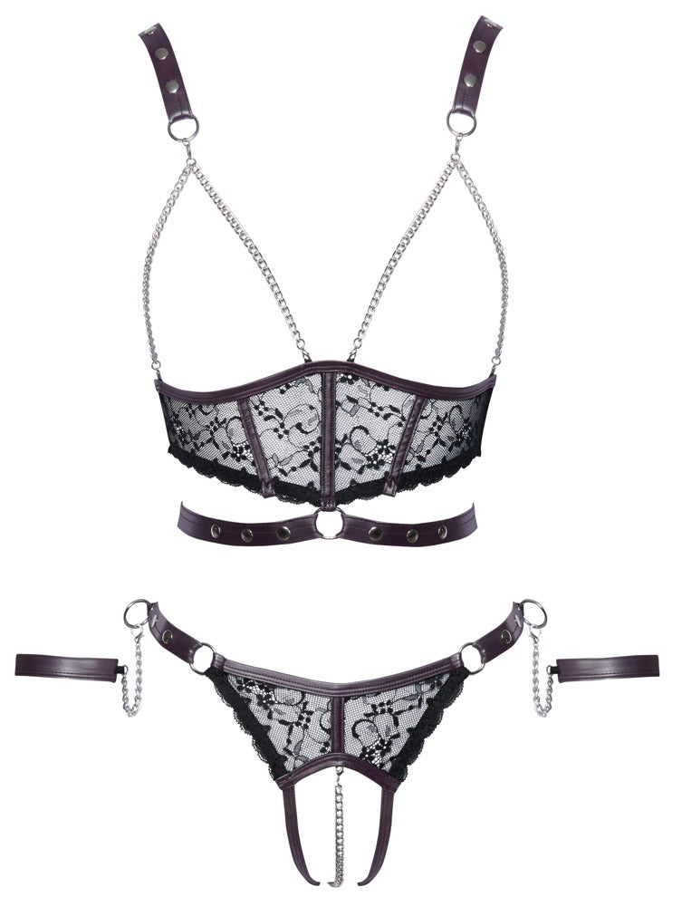 Bondage Top Set XL Cottelli - Conjunto Encaje Negro con Esposas