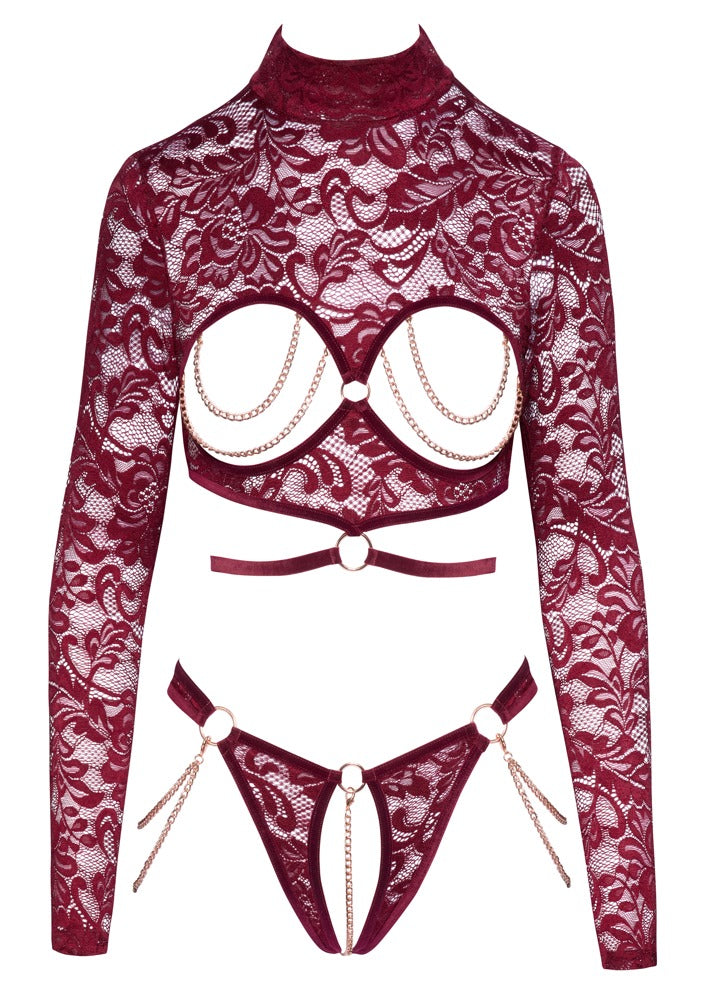 Set Erótico Open Top y Tanga Rojo M - Abierta Fina