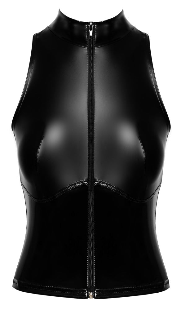 Noir Top with Zip L - Top Ajustado Vinilo y Powerwetlook