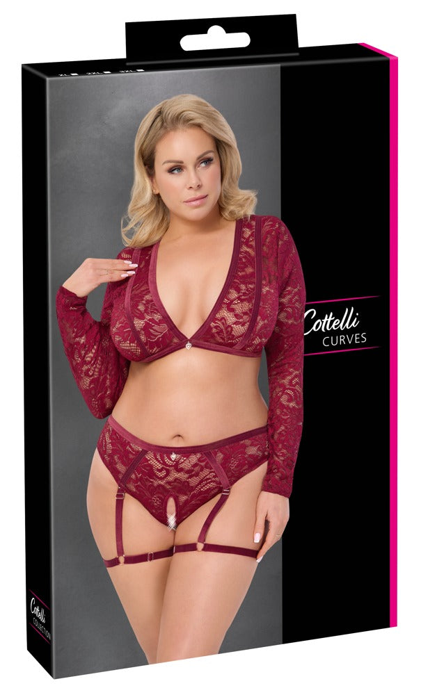 Conjunto Top y Braguita Cottelli Curves Encaje Rojo Talla 3XL