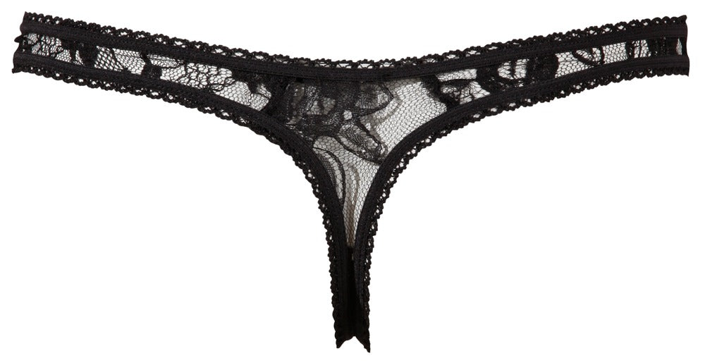 Cottelli Lingerie Crotchless String Negro S - Encaje Floral
