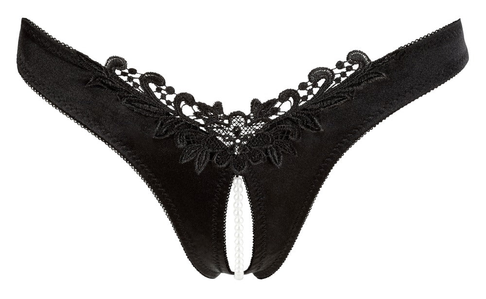 G-String Pearls Black M - Tanga Abierta con Collar de Perlas Cottelli