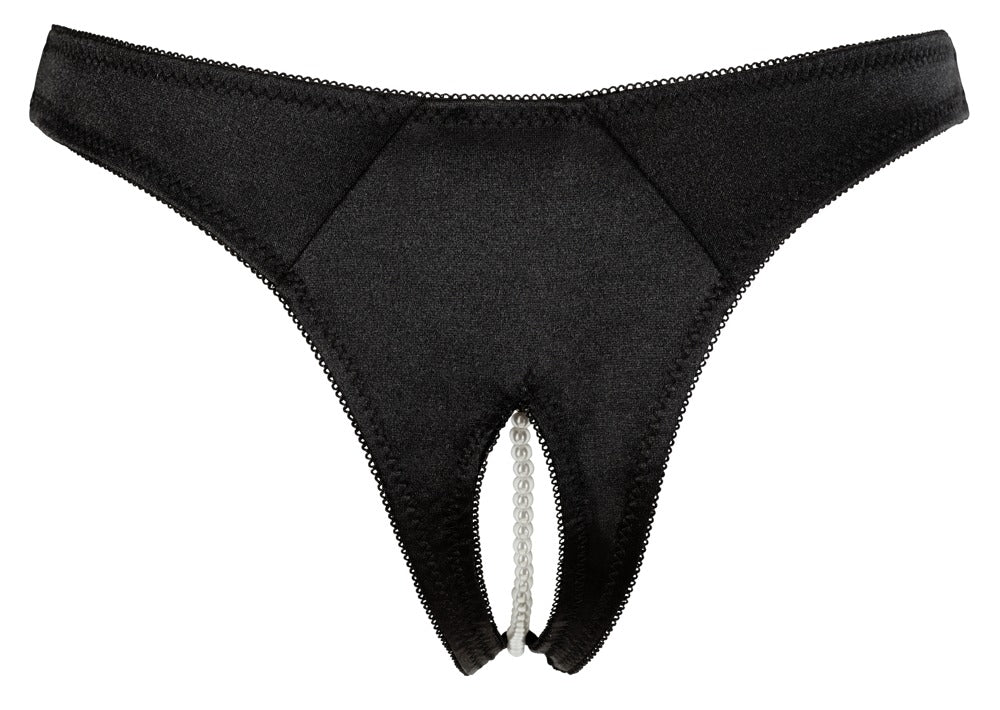 G-String Pearls Black M - Tanga Abierta con Collar de Perlas Cottelli