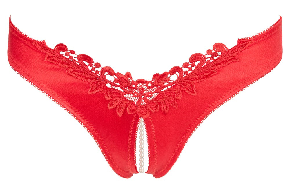 Briefs Pearls Red M - Braguita Abierta con Collar de Perlas Cottelli