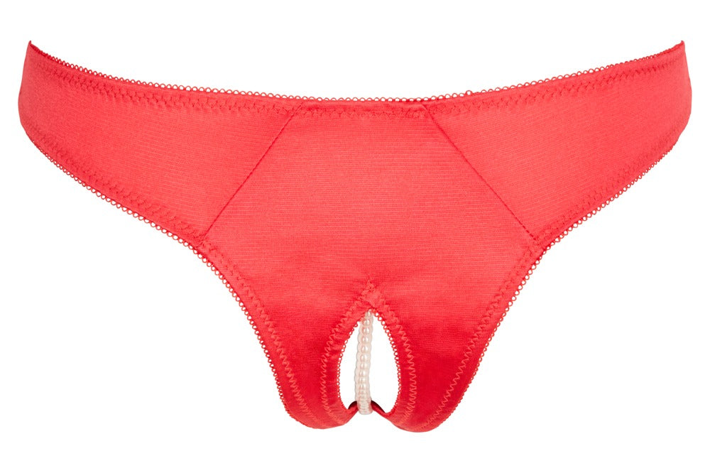 Briefs Pearls Red M - Braguita Abierta con Collar de Perlas Cottelli