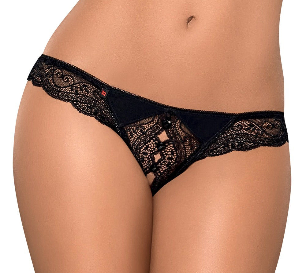 Obsessive String 2XL/3XL - Tanga Abierta de Encaje Elástico
