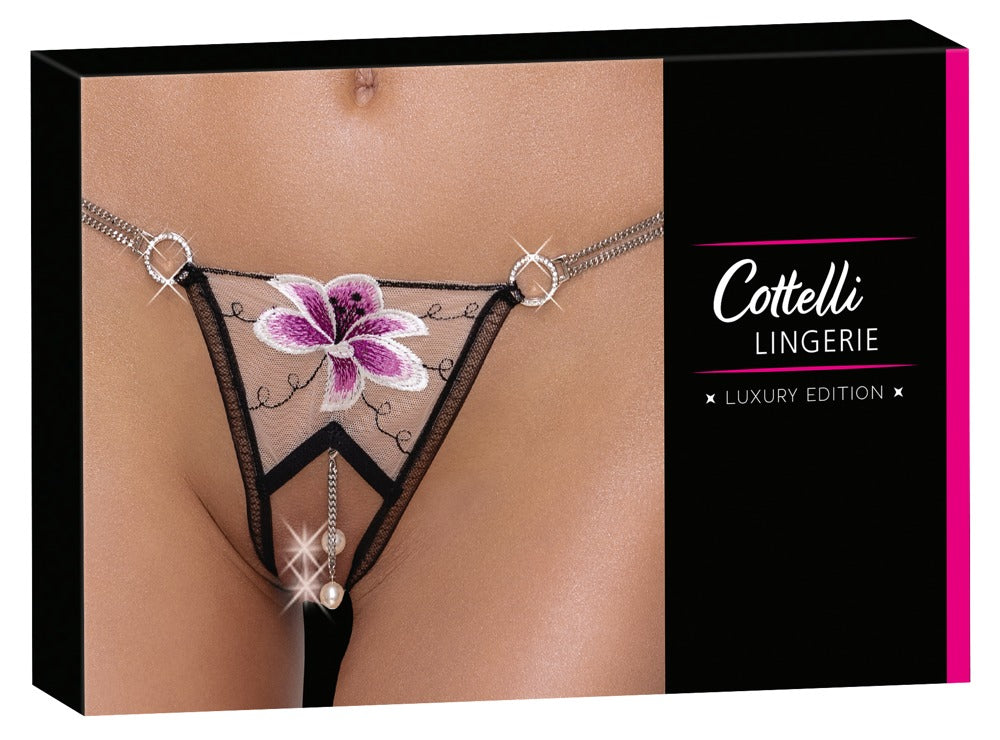 String Flower S/M - Tanga Seductora con Detalles Florales y Cadenas