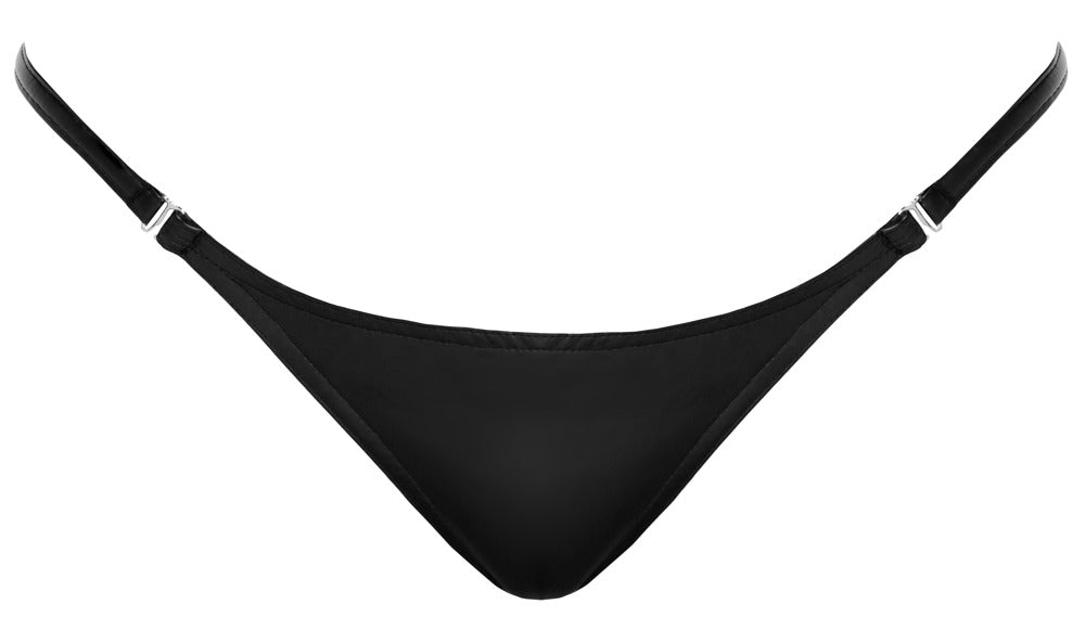 G-String Noir L/XL Powerwetlook con Cierre Lateral