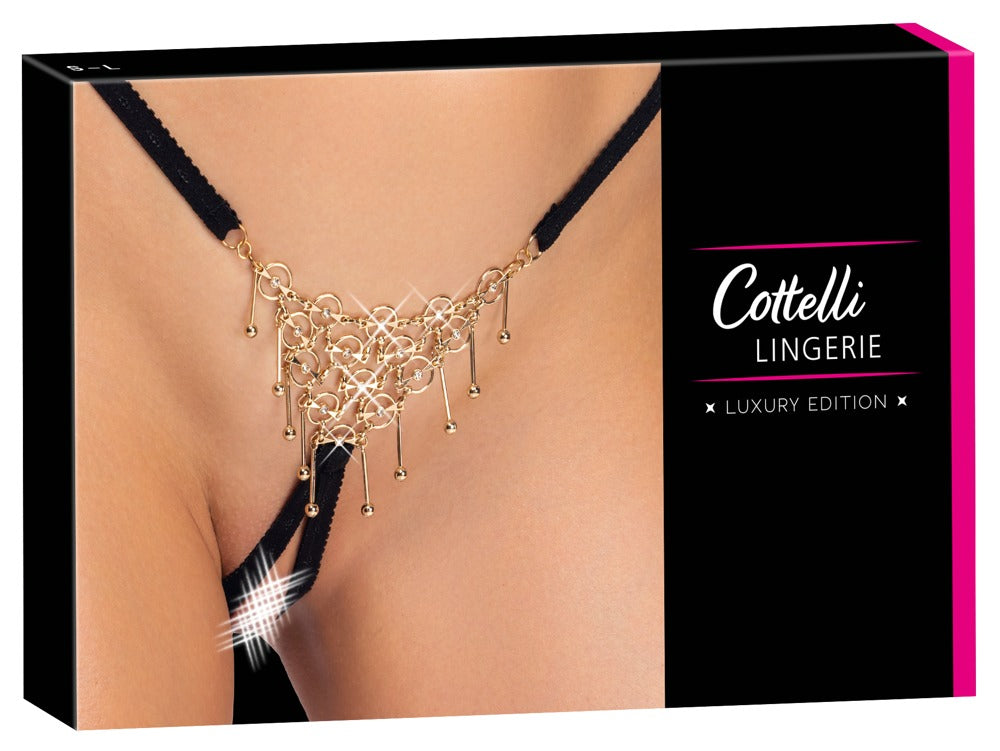 String Decoration S-L Cottelli Lingerie - Tanga Joya Negra con Bisutería