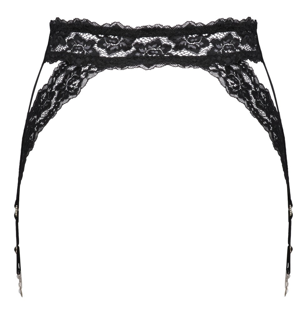 Suspender Belt Heart S/M Cottelli - Liguero de Encaje Negro con Detalles Plateados