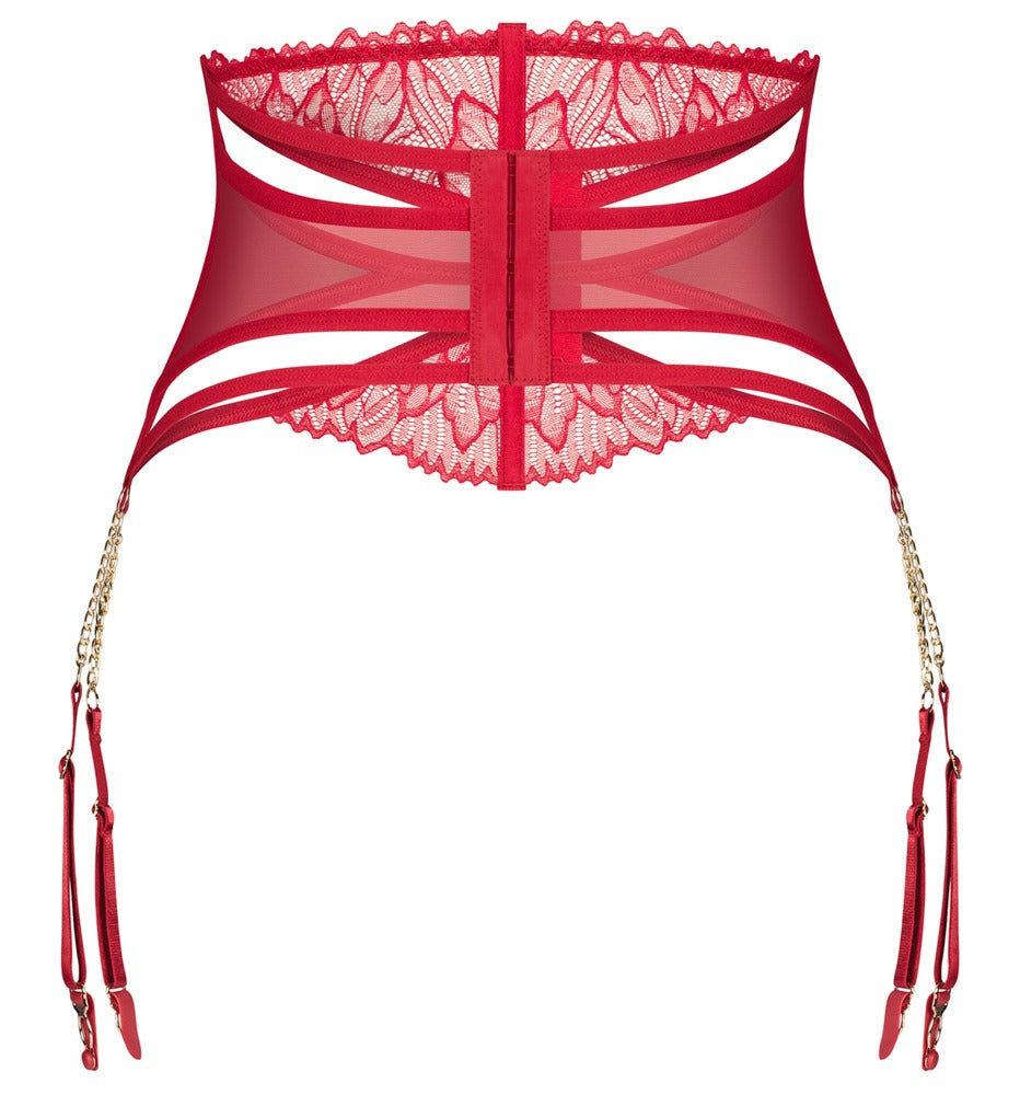 OBS Suspender Belt Matildea S/M - Liguero Rojo con Encaje y Cadenas Doradas