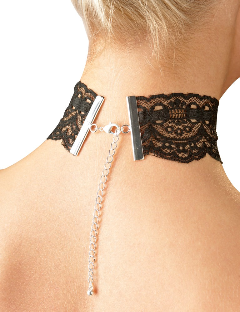 Lace Choker Cottelli Accessoires - Collar de Encaje Negro Ajustable