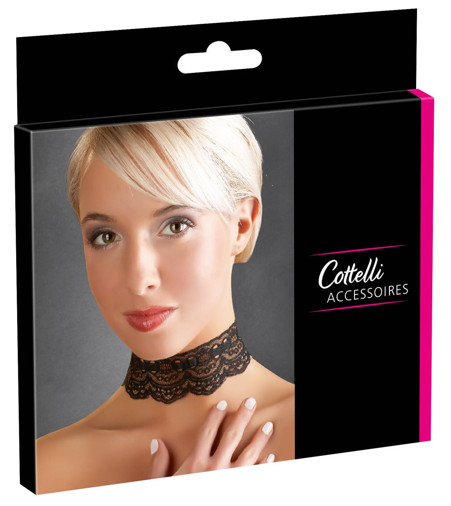 Lace Choker Cottelli Accessoires - Collar de Encaje Negro Ajustable