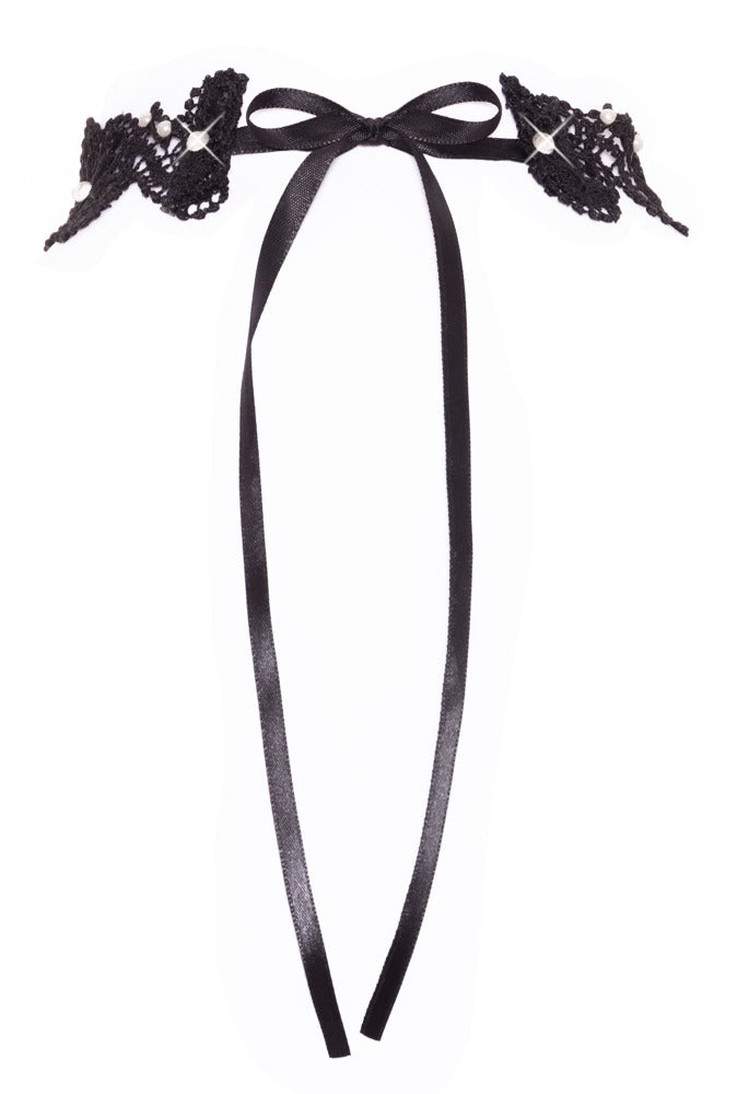 Choker Negro Cottelli Accessoires - Encaje con Perlas y Brillantes