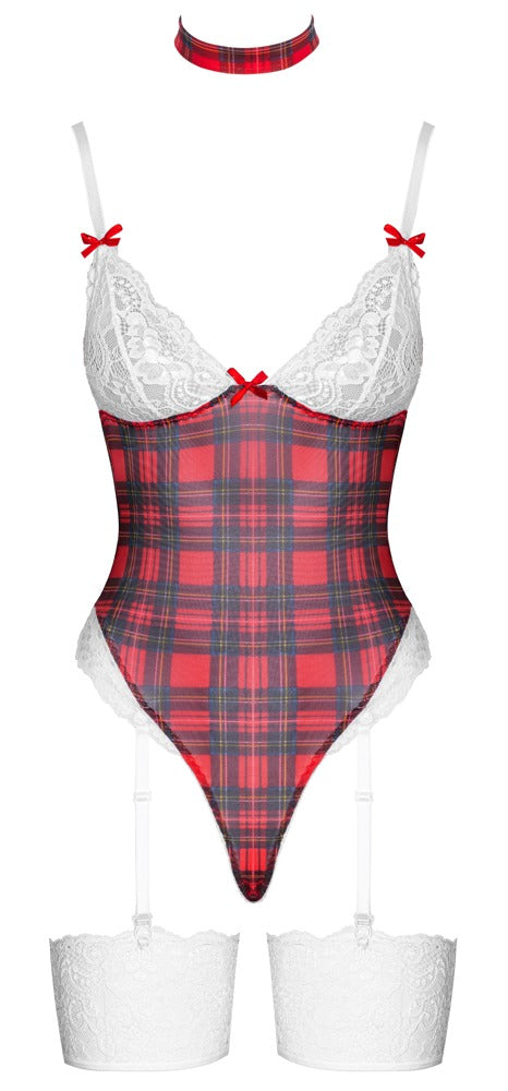 Body Plaid S Cottelli - Conjunto Lencería a Cuadros con Gargantilla