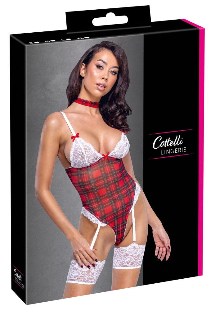 Body Plaid L Cottelli - Conjunto Lencería a Cuadros con Gargantilla