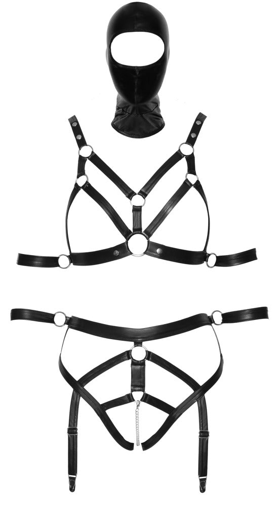 Bad Kitty Strap+Mask Set L - Conjunto Arnés y Máscara Polipiel