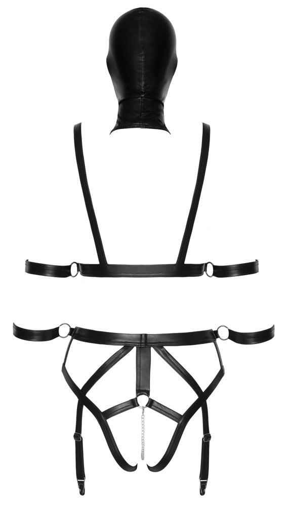 Bad Kitty Strap+Mask Set XL - Conjunto Arnés y Máscara en Polipiel