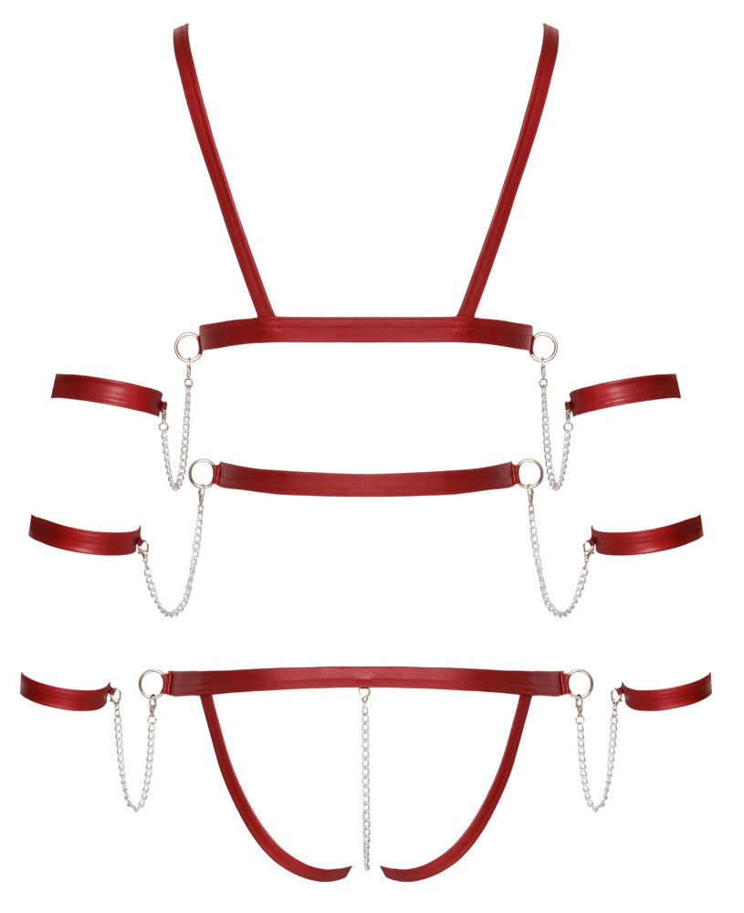 Bad Kitty Strap Body Red S - Body Bondage Polipiel con Tobilleras