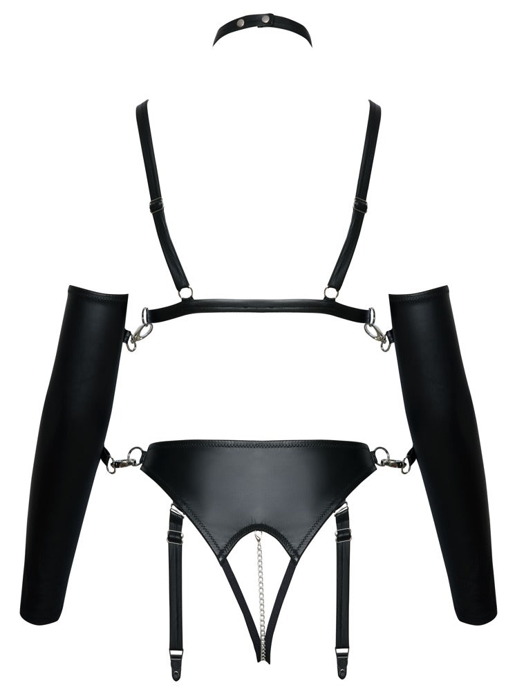 Bad Kitty Set M - Conjunto Ouvert Negro con Gargantilla y Tobilleras