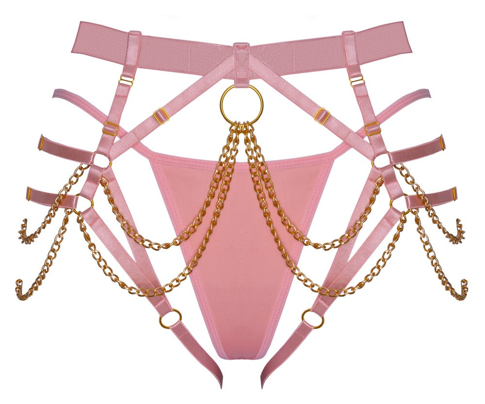 Bad Kitty String Pink S-L - Tanga con Arnés Elástico