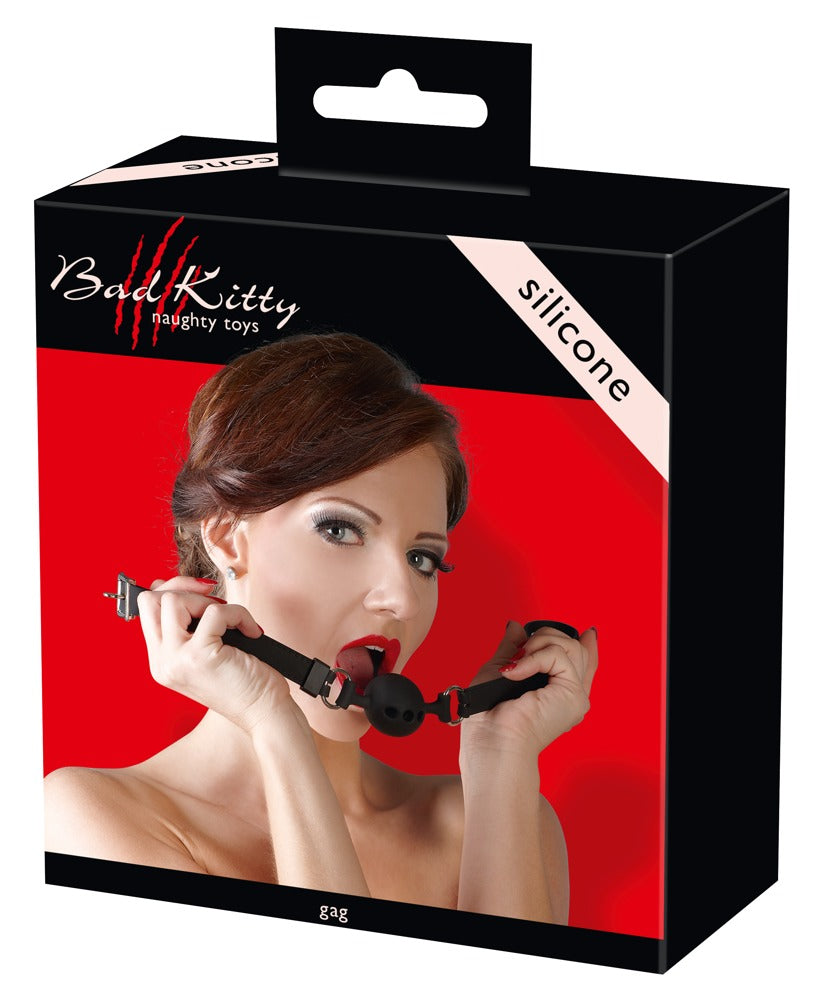 Gag Silicone Bad Kitty - Mordaza de Silicona Negra Ajustable