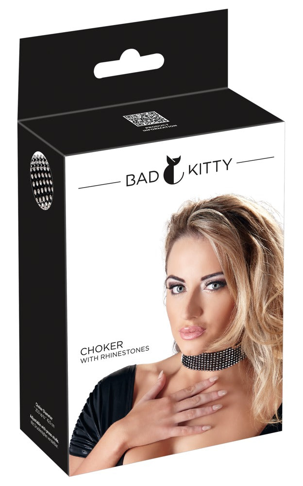 Rhinestone Choker Bad Kitty - Collar de Pedrería Ajustable