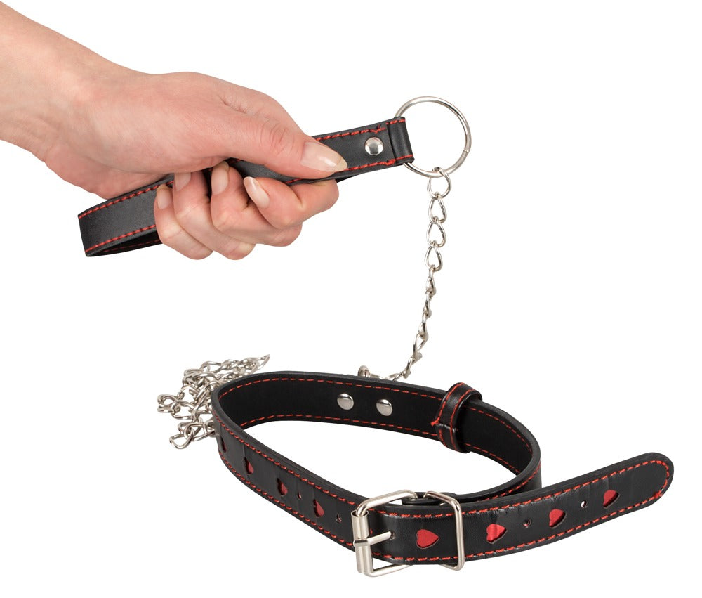 Collar y Correa Bad Kitty - Cuero Negro con Cadena