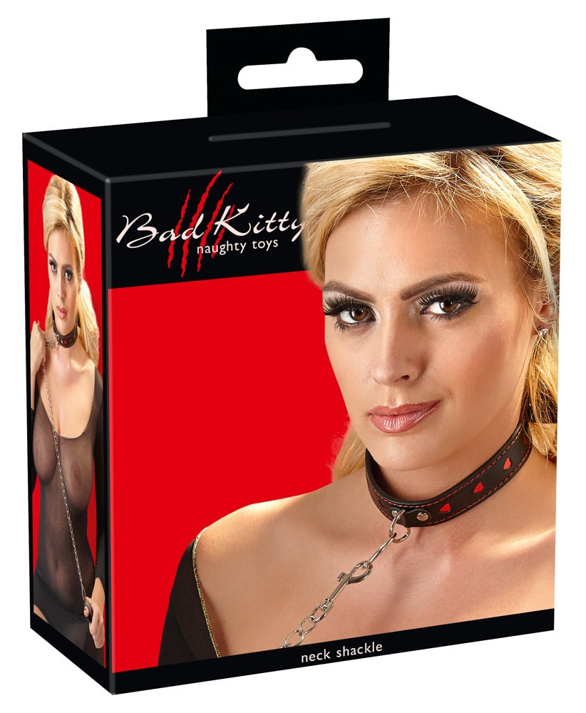 Collar y Correa Bad Kitty - Cuero Negro con Cadena