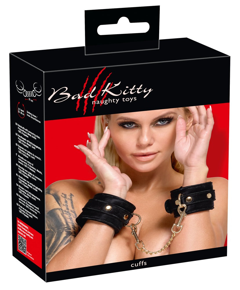 Esposas Velvet Black Bad Kitty - Bondage con Cadena Dorada Desmontable