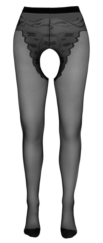 Medias Cottelli Legwear Crotchless - Diseño Negro con Entrepierna Abierta