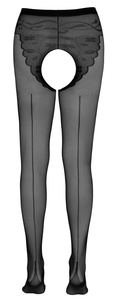 Medias Cottelli Legwear Crotchless - Diseño Negro con Entrepierna Abierta