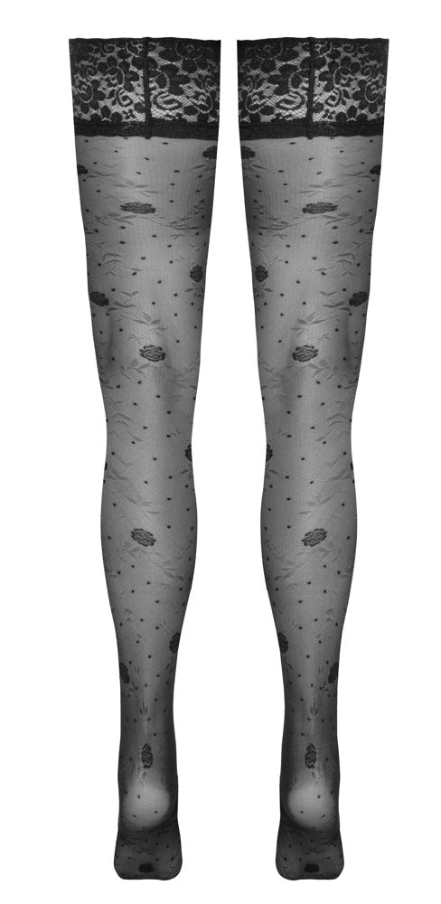 Hold-ups Rose 3 - Medias Altas Negras con Patrón de Rosas