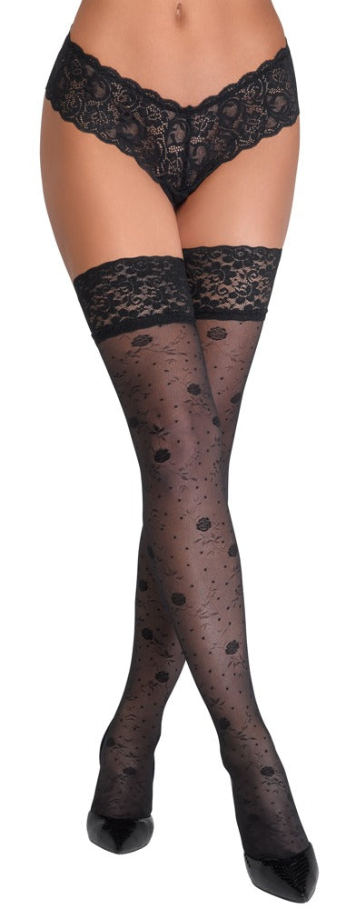 Hold-ups Rose 4 Cottelli Legwear - Medias de Encaje Negro