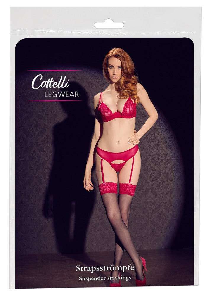 Stockings Black/Red 4 Cottelli Legwear - Medias de Liga con Encaje