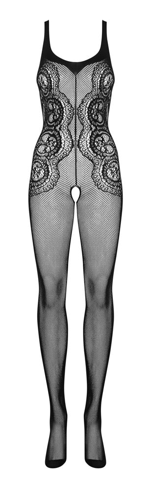 OBS Catsuit S-L Negro Malla Elástica con Detalles Laterales
