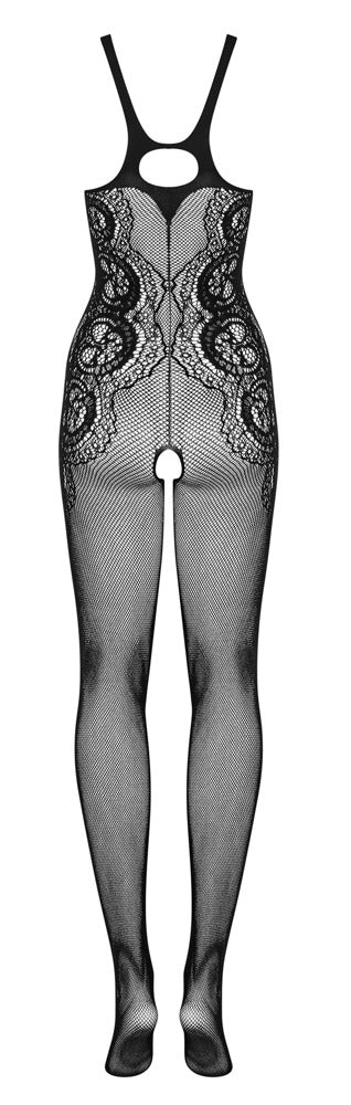 OBS Catsuit S-L Negro Malla Elástica con Detalles Laterales