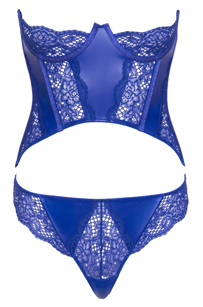 Corset Azul M Cottelli Lingerie - Conjunto Corsé sin Tirantes y Tanga