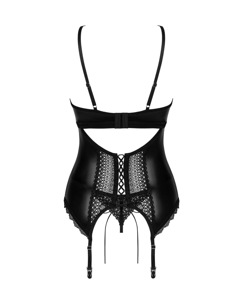 Corsage XL/2XL Obsessive Norides - Wetlook y Encaje Negro
