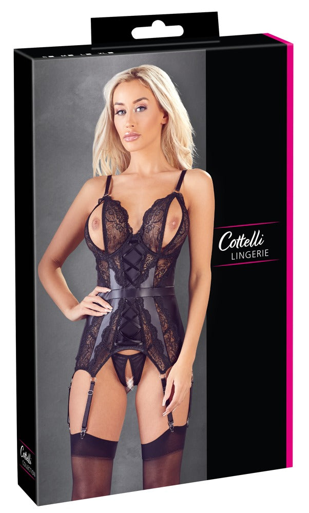 Basque Crotchless Cottelli Lingerie - Set Seductor con Liguero Ajustable