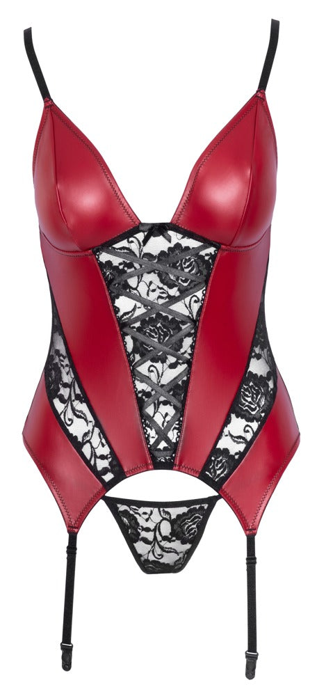 Basque Red/Black S - Chemise con Liguero y Tanga de Encaje Cottelli